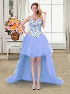 Unique Sleeveless Beading Lace Up Prom Dress