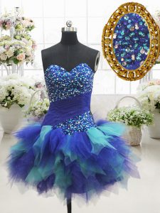 Exquisite Sleeveless Tulle Mini Length Lace Up Prom Dress in Multi-color with Beading
