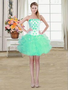Most Popular Mini Length Turquoise Prom Party Dress Strapless Sleeveless Lace Up