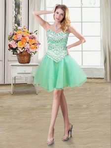 Sleeveless Mini Length Beading Lace Up Homecoming Dress with Apple Green