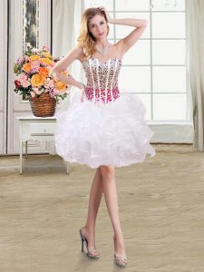 Pretty Beading and Ruffles Prom Evening Gown White Lace Up Sleeveless Mini Length