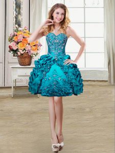 Cute Teal Lace Up Prom Dresses Beading and Embroidery and Pick Ups Sleeveless Mini Length