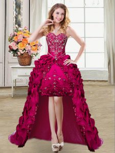 Pick Ups Ball Gowns Prom Dress Fuchsia Sweetheart Taffeta Sleeveless High Low Lace Up