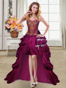 Fuchsia Sleeveless High Low Beading and Appliques and Pick Ups Lace Up Prom Dress