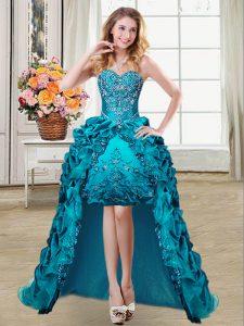 Dynamic Teal Sweetheart Lace Up Embroidery and Pick Ups Dress for Prom Sleeveless