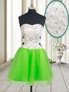 Tulle Sleeveless Mini Length Prom Evening Gown and Beading and Sequins