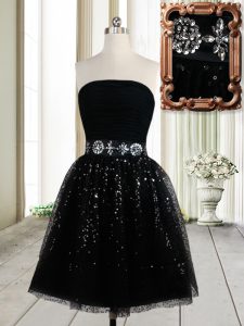 Suitable Black Prom Gown Prom and Party and For with Beading and Sequins Strapless Sleeveless Zipper