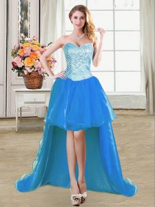 Beauteous Blue A-line Organza Sweetheart Sleeveless Beading Floor Length Lace Up Homecoming Dress