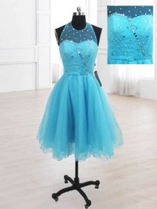Baby Blue High-neck Lace Up Sequins Homecoming Dress Sleeveless