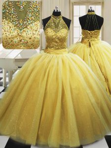 Tulle Sleeveless With Train Sweet 16 Dress Sweep Train and Beading