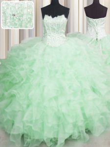Visible Boning Scalloped Sleeveless Organza Quinceanera Dresses Beading and Ruffles Lace Up