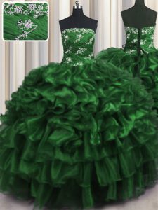 Popular Sleeveless Lace Up Floor Length Appliques and Ruffles and Ruffled Layers Vestidos de Quinceanera