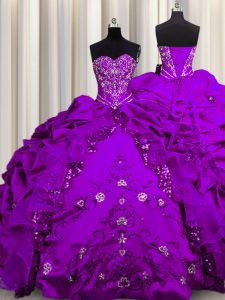 Unique Sequins Floor Length Lace Up Sweet 16 Dresses Purple for Military Ball and Sweet 16 and Quinceanera with Beading 