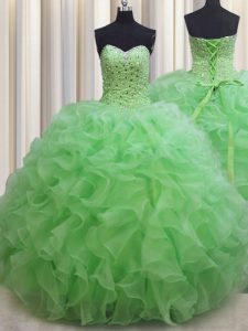Lace Up Sweetheart Beading and Ruffles Quinceanera Gowns Organza Sleeveless