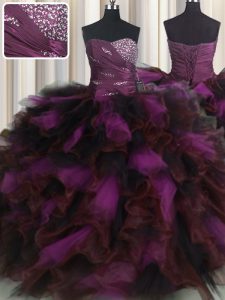 Top Selling Multi-color Organza and Tulle Lace Up Sweetheart Sleeveless Floor Length Quinceanera Dress Beading and Ruffl
