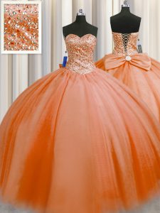 Puffy Skirt Sleeveless Lace Up Floor Length Beading Quinceanera Gowns