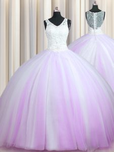 Zipper Up Lilac Sleeveless Tulle Brush Train Zipper 15th Birthday Dress for Military Ball and Sweet 16 and Quinceanera