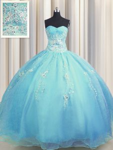On Sale Zipper Up Sleeveless Floor Length Beading and Appliques Zipper Sweet 16 Dresses with Baby Blue and Light Blue