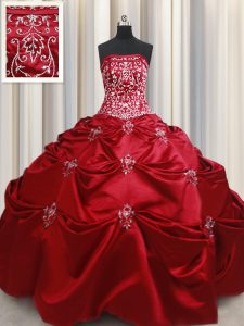 Customized Taffeta Sleeveless Floor Length Sweet 16 Dresses and Beading and Appliques and Embroidery