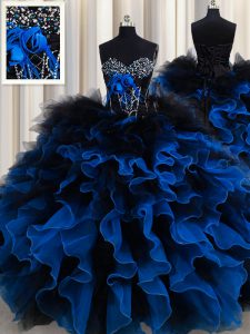 Sweetheart Sleeveless Quinceanera Dress Floor Length Beading and Ruffles Royal Blue Organza and Tulle