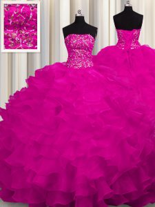 Smart With Train Ball Gowns Sleeveless Fuchsia Vestidos de Quinceanera Sweep Train Lace Up