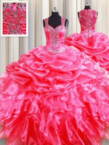 Latest Zipper Up See Through Back Sleeveless Beading and Ruffles and Pick Ups Zipper Ball Gown Prom Dress