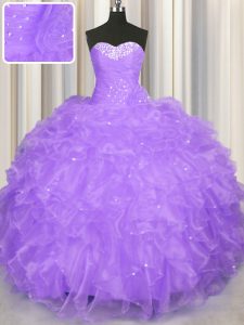 Extravagant Sweetheart Sleeveless Organza Quinceanera Dress Beading and Ruffles Lace Up