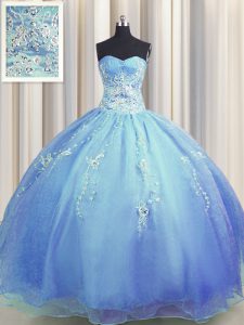 Zipper Up Ball Gowns Sweet 16 Quinceanera Dress Blue Sweetheart Organza Sleeveless Floor Length Zipper