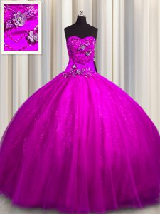 Sequined Sleeveless Beading and Appliques Lace Up Ball Gown Prom Dress