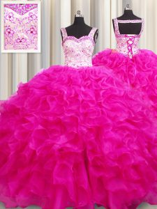 Custom Designed Sleeveless Beading and Ruffles Lace Up Sweet 16 Quinceanera Dress