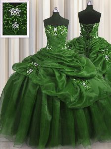 Artistic Green Sweetheart Neckline Beading and Appliques and Pick Ups 15th Birthday Dress Sleeveless Lace Up