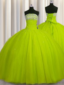 Big Puffy Strapless Sleeveless Organza Vestidos de Quinceanera Beading and Sequins Lace Up