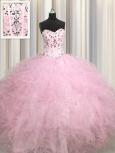 Hot Sale Visible Boning Baby Pink Quinceanera Gown Military Ball and Sweet 16 and Quinceanera and For with Beading and A