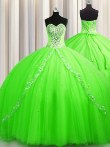 Brush Train Ball Gowns Vestidos de Quinceanera Sweetheart Tulle Sleeveless Lace Up