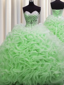 Flirting Rolling Flowers Brush Train Ball Gown Prom Dress Military Ball and Sweet 16 and Quinceanera and For with Beadin
