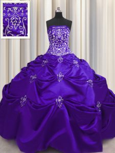 Hot Selling Beading and Appliques and Embroidery Quinceanera Dress Purple Lace Up Sleeveless Floor Length