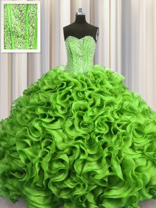 New Arrival Visible Boning Lace Up Sweetheart Beading and Ruffles Sweet 16 Quinceanera Dress Organza Sleeveless