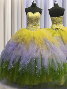 Customized Visible Boning Floor Length Ball Gowns Sleeveless Multi-color Quinceanera Dresses Lace Up