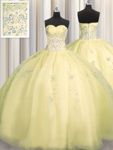 Sumptuous Really Puffy Sweetheart Sleeveless Organza 15th Birthday Dress Beading and Appliques Zipper