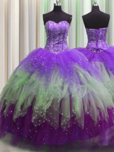 Beauteous Visible Boning Floor Length Ball Gowns Sleeveless Multi-color Quinceanera Dresses Lace Up