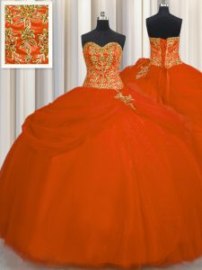 Noble Orange Red Ball Gowns Beading Quinceanera Dress Lace Up Tulle Sleeveless Floor Length