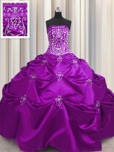 Delicate Eggplant Purple Sleeveless Beading and Appliques and Embroidery Floor Length Quinceanera Gowns