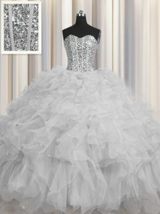 Visible Boning Ball Gowns Quinceanera Dress Grey Sweetheart Tulle Sleeveless Floor Length Lace Up