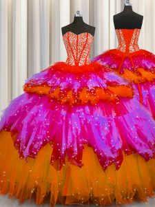 Bling-bling Visible Boning Multi-color Sleeveless Beading and Ruffles and Ruffled Layers and Sequins Floor Length 15th B