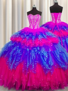 Inexpensive Bling-bling Visible Boning Multi-color Lace Up Sweet 16 Quinceanera Dress Beading and Ruffles and Ruffled La