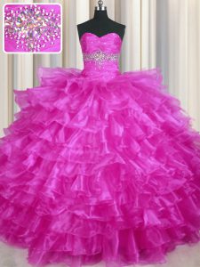 Ruffled Layers Floor Length Fuchsia Ball Gown Prom Dress Sweetheart Sleeveless Lace Up