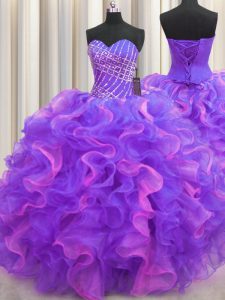Clearance Organza Sleeveless High Low Quinceanera Dress and Beading and Ruffles