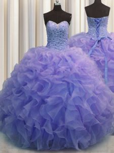 Glorious Floor Length Ball Gowns Sleeveless Blue 15 Quinceanera Dress Lace Up