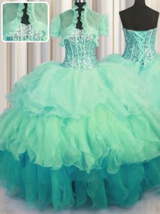 Spectacular Visible Boning Bling-bling Multi-color Lace Up Sweetheart Beading and Ruffled Layers Quinceanera Dress Organ