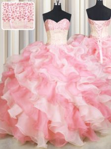 Visible Boning Two Tone Floor Length Pink And White Vestidos de Quinceanera Sweetheart Sleeveless Lace Up
